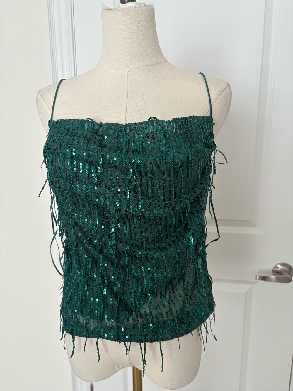 Dark Green Sequin Fringe Camisole